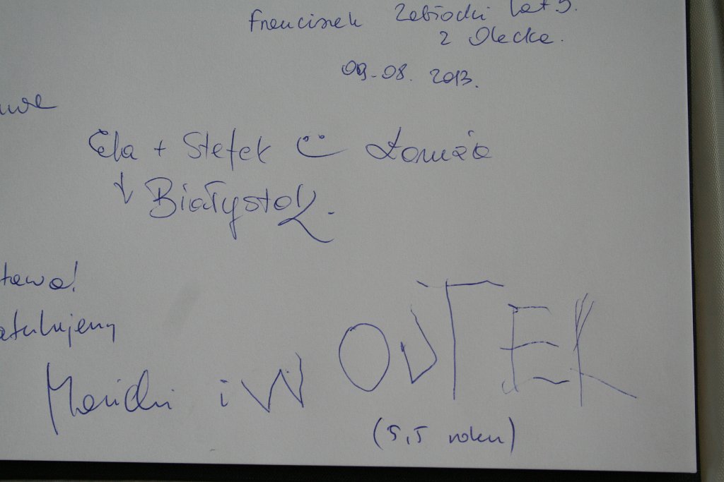 IMG_9579.JPG - Własnoręczny wpis Wojtka w księdze pamiątkowej muzeum kolejnictwa w Ełku